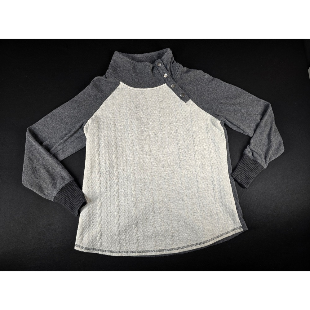 Maurices Womens Large Gray Quilted Cable Knit Snap Funnel Neck Pullover Top